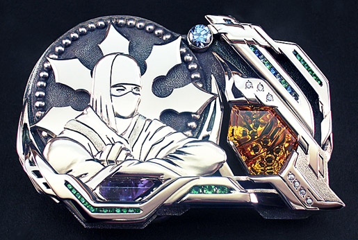 White gold and gemstone belt buckle