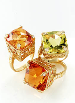 Citrine and lime citrine rings by Cathy Carmendy