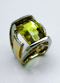 Gold and diamond ring with Lime Citrine by Brad Weber