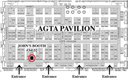 Las Vegas AGTA / JCK show flooplan with John Dyer's booth
location
