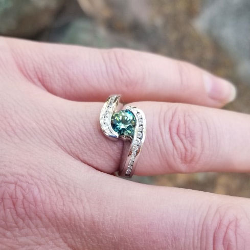 Round Australian Parti Color Sapphire Engagement ring by Eric Olson Master Jeweler of Luisville, CO
