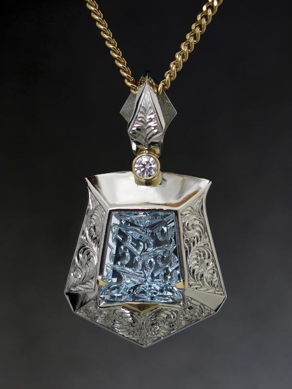 Adam Garret Pendant - Engraved Aquamarine