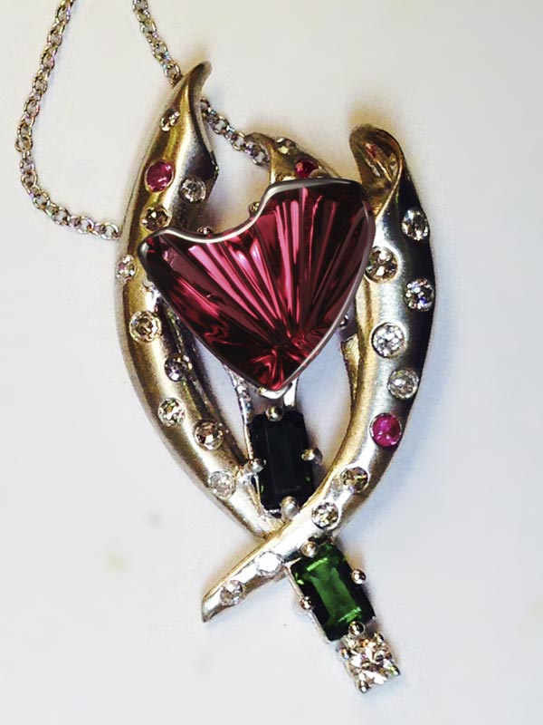 By Brenda Smith Jewelry, Gold, Fantasy Cut Rhodolite Pendant