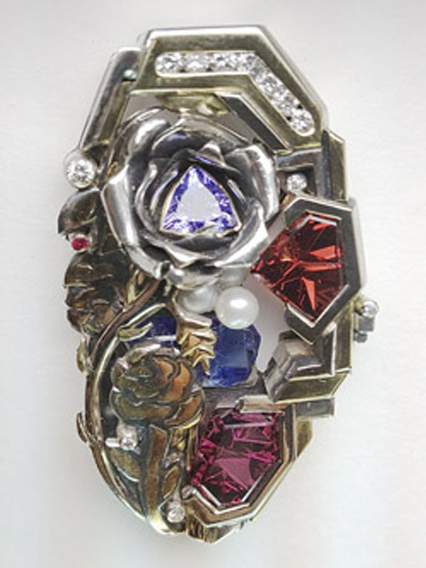 Chris SER Jewerly Fantasy pendant with Rhodolite, Gypsy Rose Garnet and other gems.