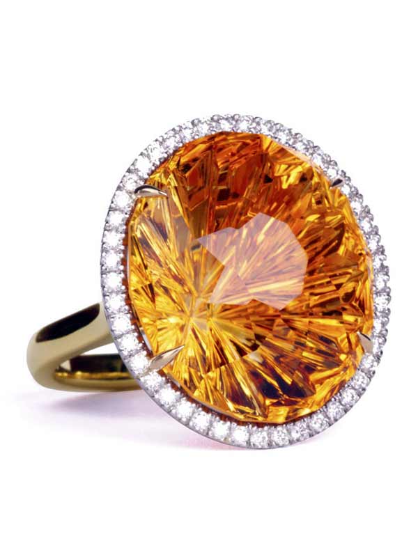 Custom Citrine Stabrite™ cut ring with diamonds
