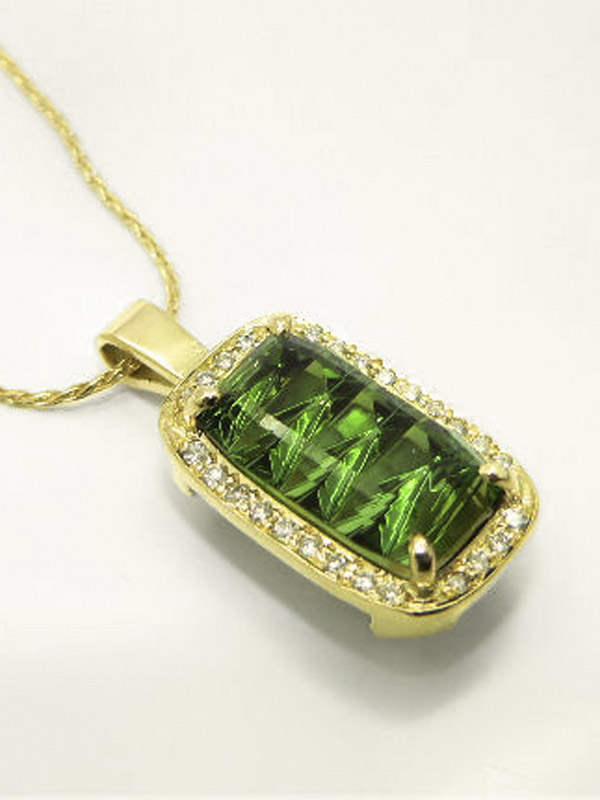 Custom Green Tourmaline pendant with Gold and Diamonds