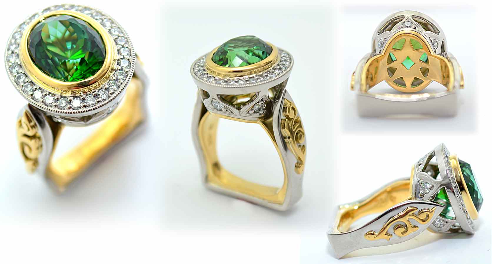 Custom Designed Green Tourmaline Ring