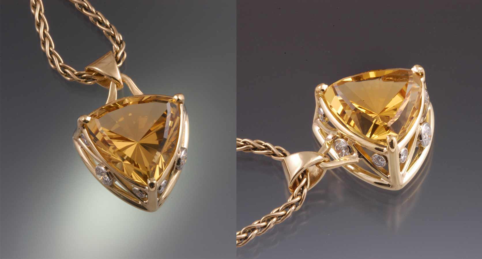 Diamond and 14kt gold pendant with Golden Beryl by Gary Dawson