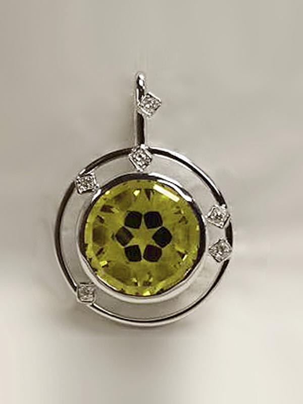 Designer Pendant white gold, diamonds and lime citrine by Hofmeister Jewelers