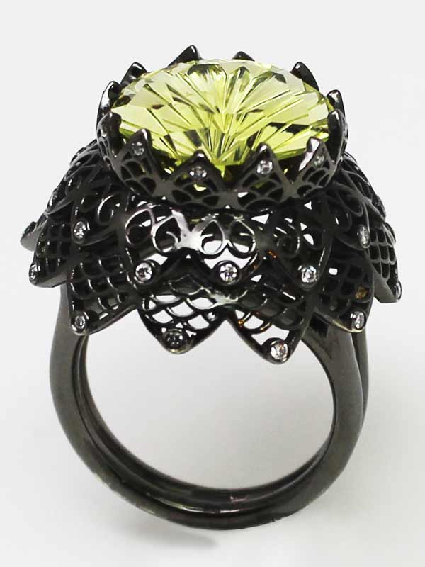 Designer Lime Citrine ring by Brenda Smith in Oxidized Gold
