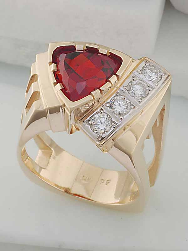 Designer Garnet, Gold and Diamond Ring