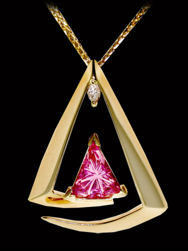 Designer Gold and Pink Tourmaline Necklace by Renee Schatzley