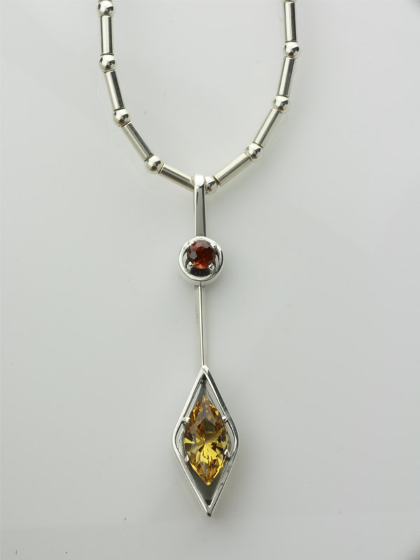 Golden Beryl and Rhodolite Garnet Necklace by Sam Patania in Silver.