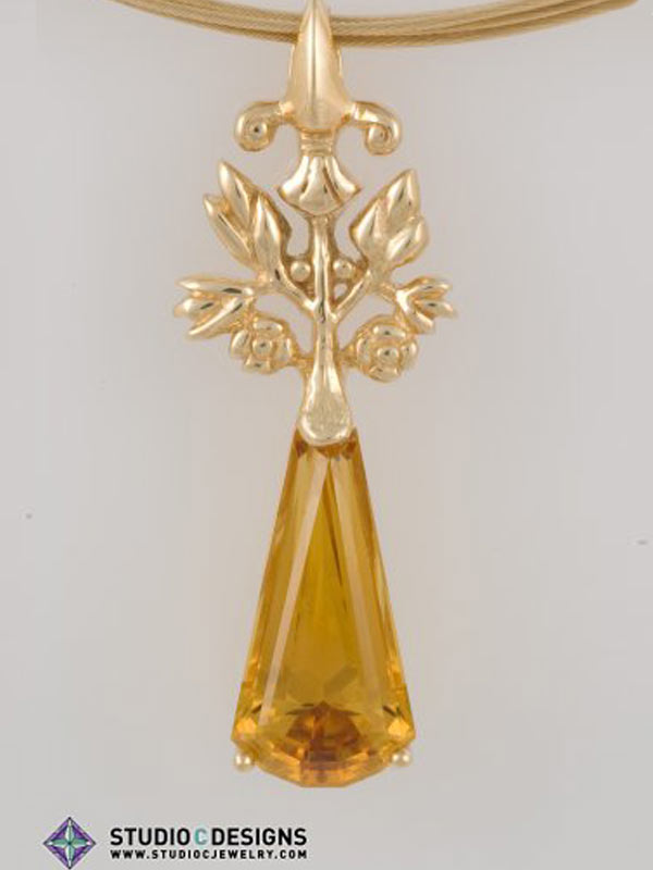 Lime Citrine and Gold Pendant