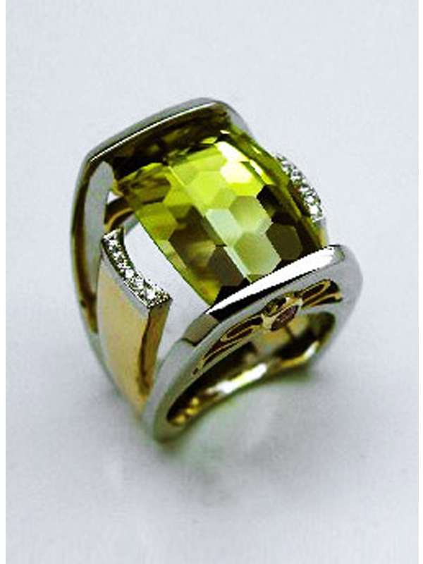 Gold and diamond ring with Lime Citrine by Brad Weber