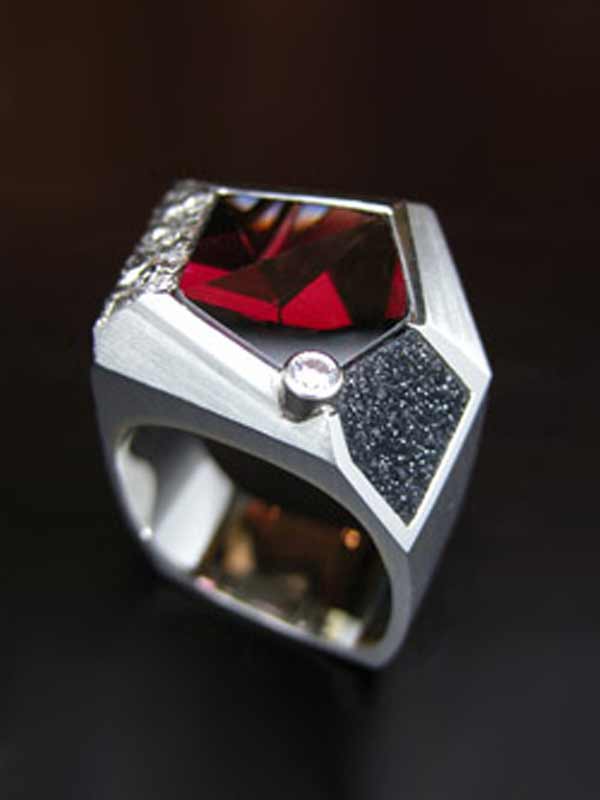 Designer rhodolite man's ring by Weber Goldsmith Gallery