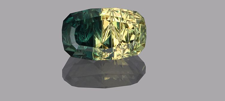 Parti-color Australian sapphire in John Dyer's trademarked ZigZag cut.