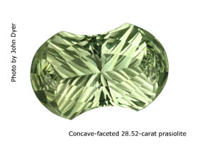Prasiolite concave faceted by John Dyer Gems