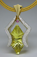 Weber Lime Citrine Gold and diamond Pendant