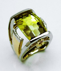 Designer lime citrine and diamond ring by Brad Weber